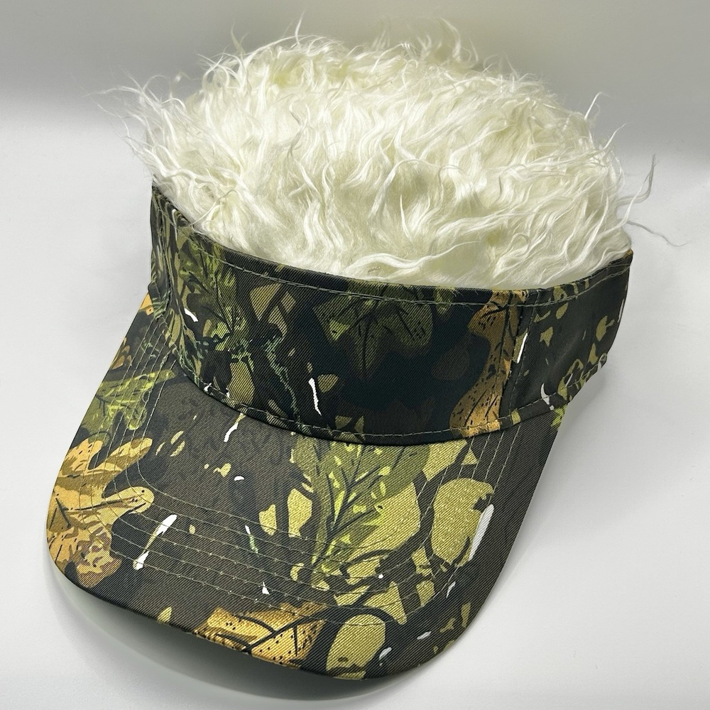 Hair Wig Costume Visor Hat Cap Adjustable Strapback Camo White Halloween Casual